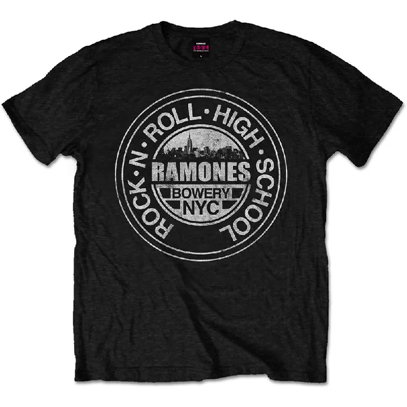 Ramones | Official Band T-Shirt | Rock 'n Roll High School, Bowery, NYC Graphic Embroidered Appliqued