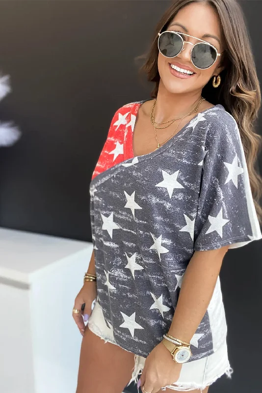 Relaxed Fit Star T-Shirt Solid Color Striped Floral