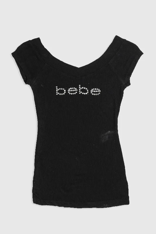 Vintage Bebe Rhinestone Tee - XS Chenille Brocade Lace