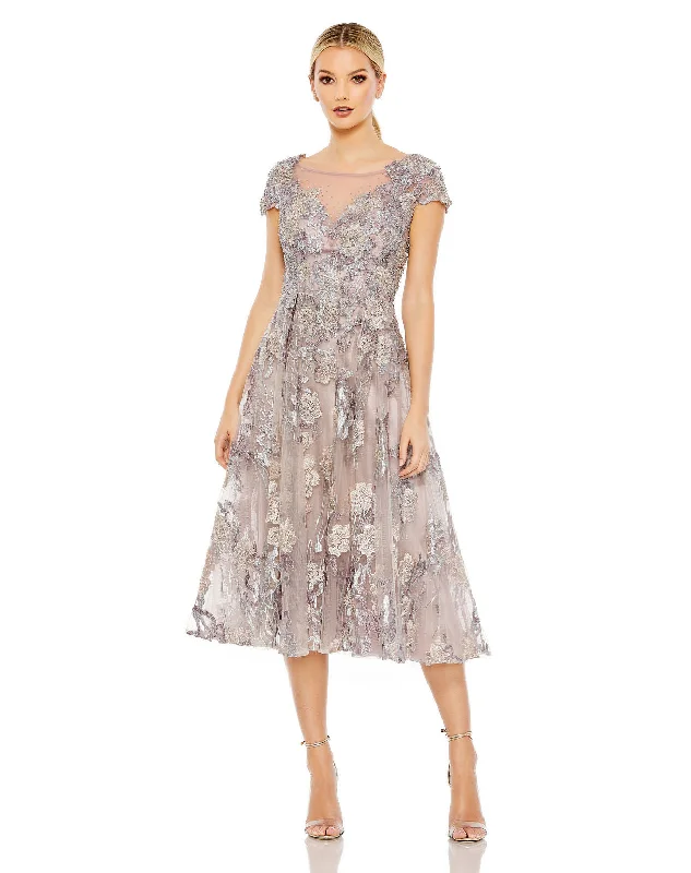 Mac Duggal 20315 Short Beaded A Line Cocktail Midi Dress Fashionable One-Shoulder Midi Dress