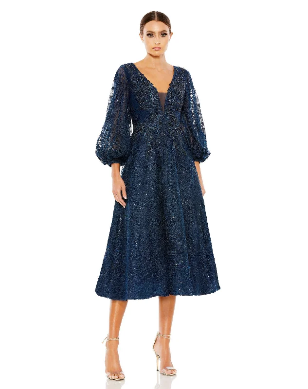 Mac Duggal 20391 Short A Line Beaded Formal Midi Dress Trendy Ruched Side Midi Dress