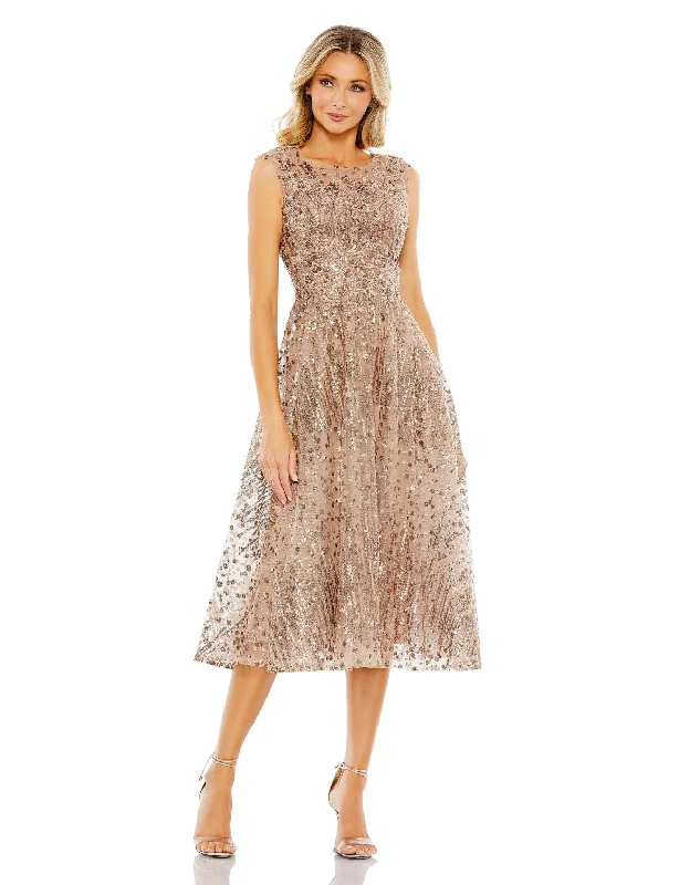 Mac Duggal 20398 Short Sequin Cocktail Midi Dress Elegant Pleated Detail Midi Dress