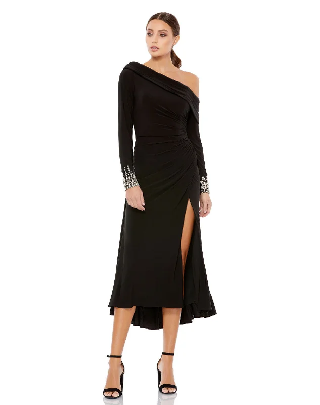 Mac Duggal 264851 Fitted Formal Cocktail Midi Dress Comfortable Geometric Print Midi Dress