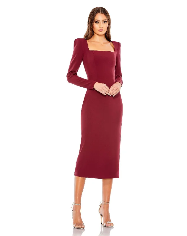 Mac Duggal 26710 Fitted Long Sleeve Formal Midi Dress Stylish Color Block Midi Dress