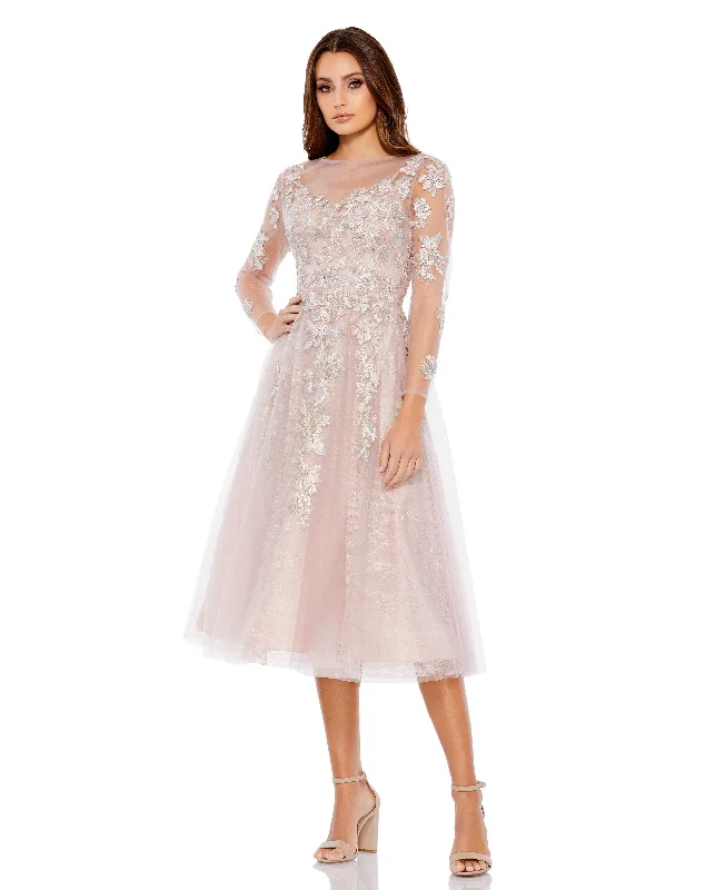 Mac Duggal 30681 A Line Long Sleeve Cocktail Midi Dress Elegant Velvet Midi Dress
