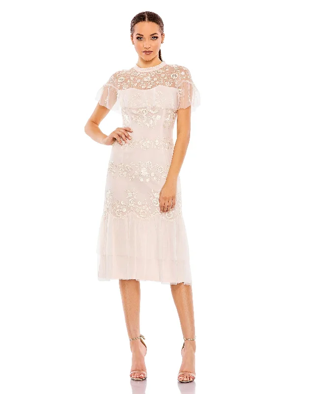 Mac Duggal 35147 Short A Line Cocktail Midi Dress Fashionable Plaid Midi Dress