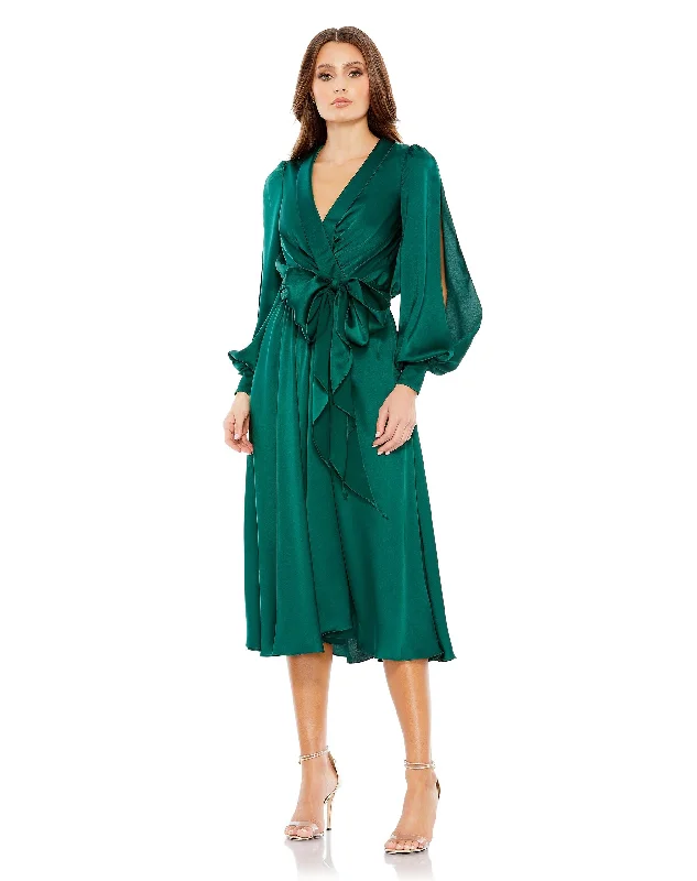 Mac Duggal 49582 Long Sleeve A Line Cocktail Midi Dress Fashionable Skater Midi Dress