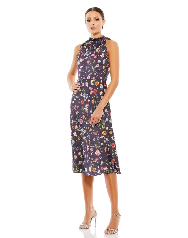 Mac Duggal 55629 Short Floral Print Cocktail Midi Dress Fashionable Wide Leg Midi Dress