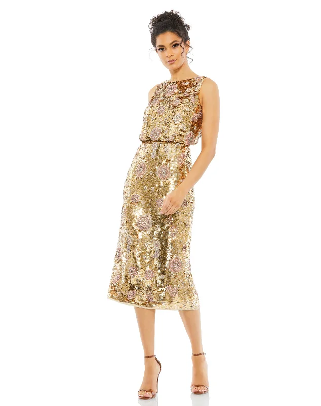 Mac Duggal 93614 Beaded Sequins Formal Midi Dress Chic Lace Detail Midi Dress
