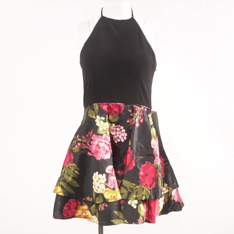 Black Floral Midi Dress Comfortable Fit-and-Flare Midi Dress