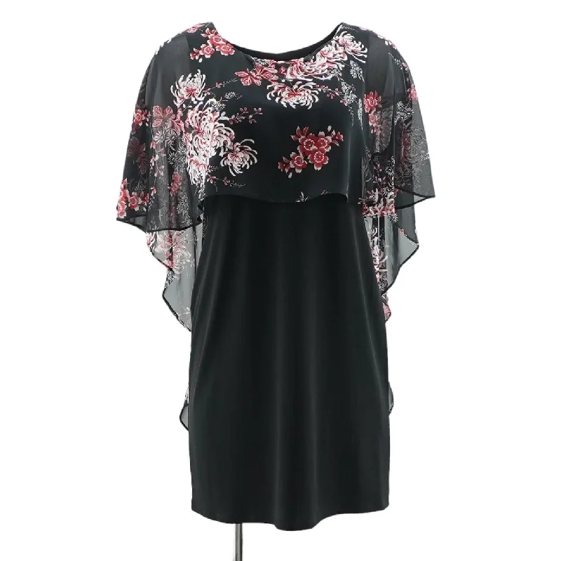 Black Floral Midi Dress Stylish Pleated Skirt Midi Dress