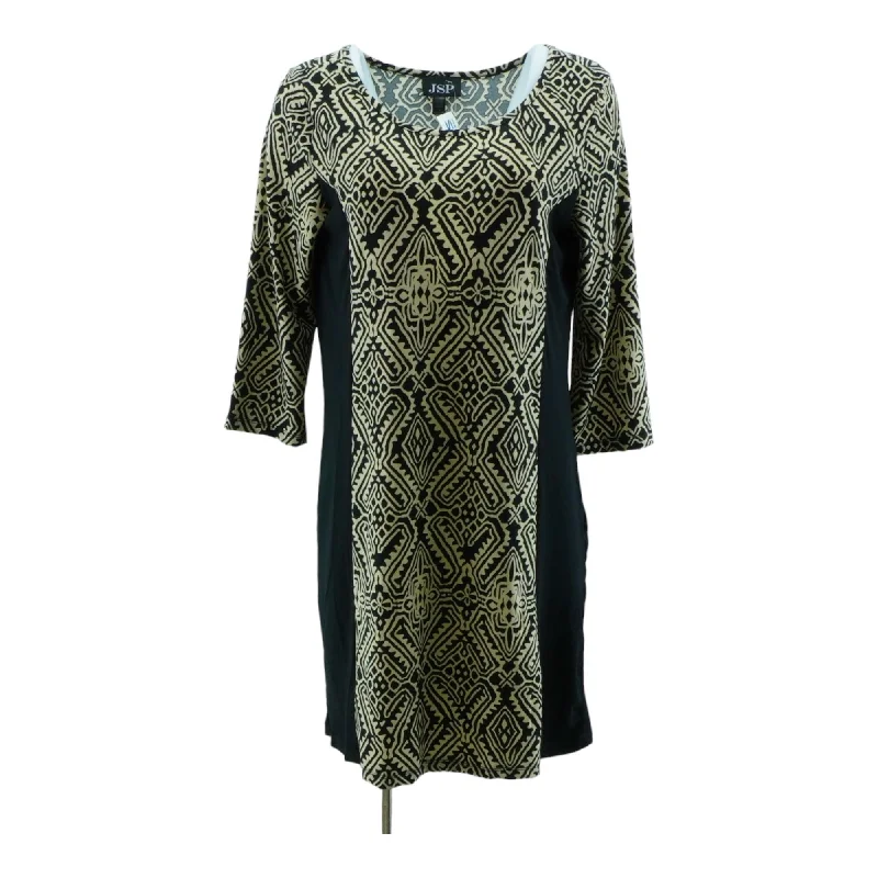 Black Graphic Midi Dress Comfortable Fit-and-Flare Midi Dress