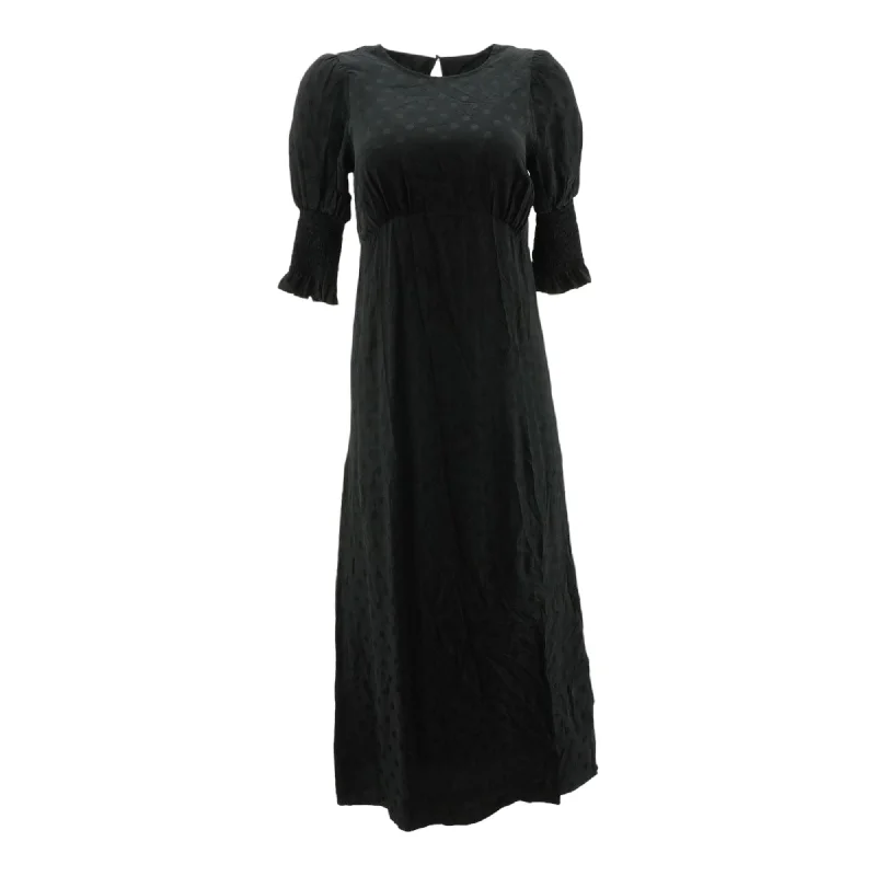 Black Polka Dot Midi Dress Elegant Pleated Detail Midi Dress
