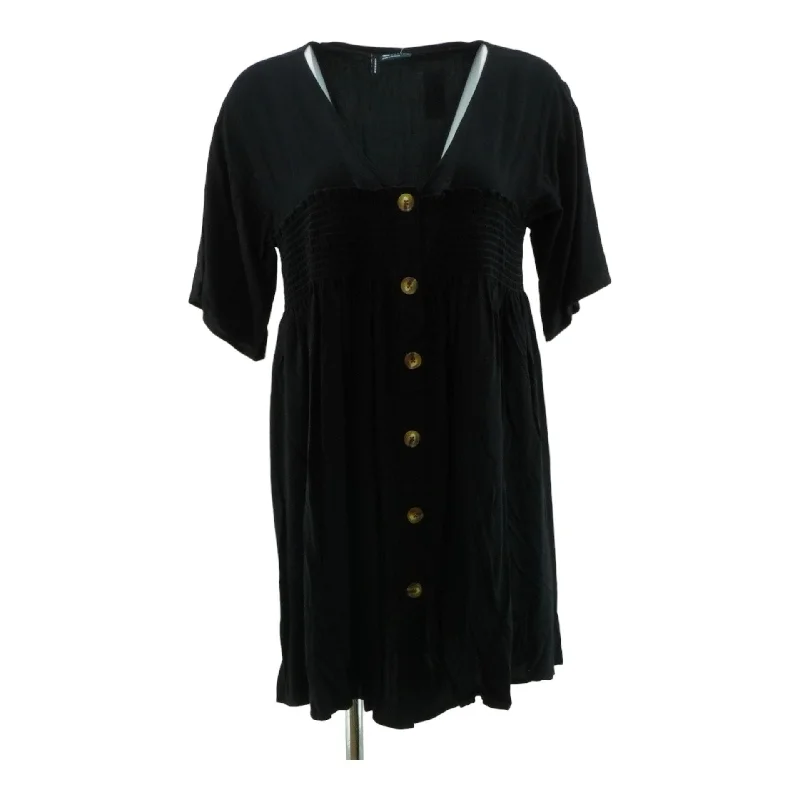 Black Solid Midi Dress Comfortable Draped Midi Dress
