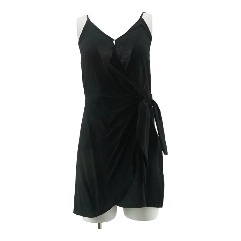 Black Solid Midi Dress Elegant Maxi-Midi Hybrid Dress