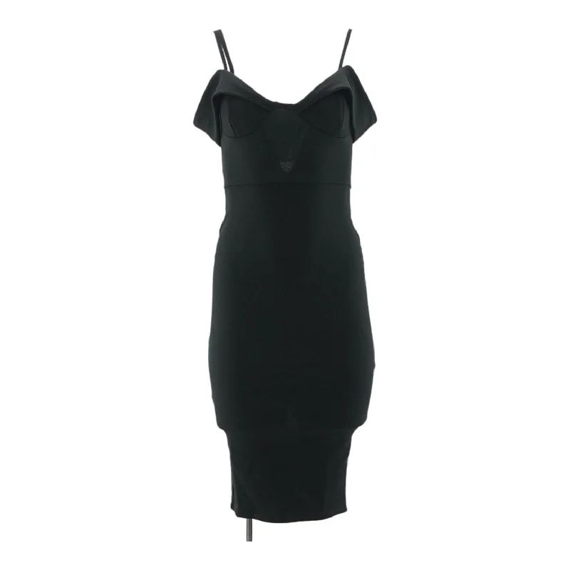 Black Solid Midi Dress Elegant Faux Wrap Midi Dress