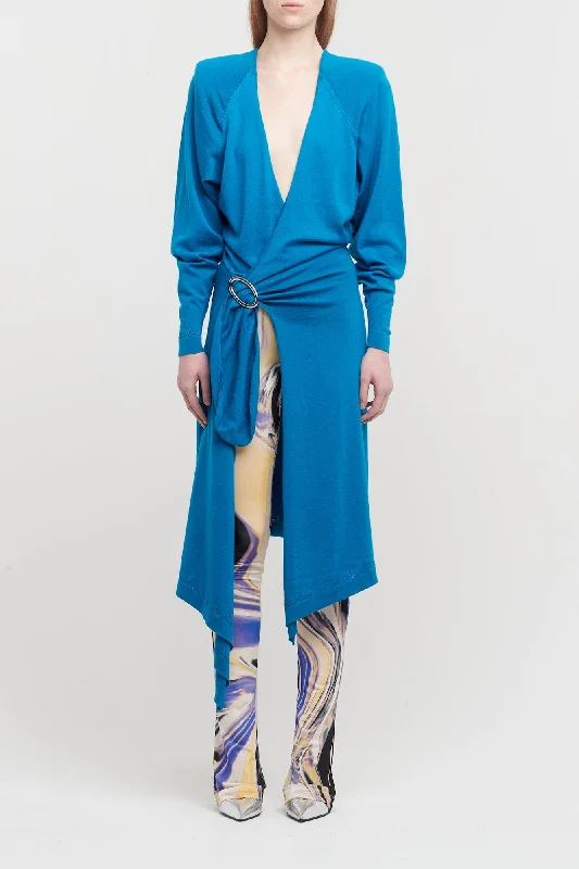 The Attico Atwell Midi Dress in Capri Blue Trendy Off-Shoulder Ruffle Midi Dress