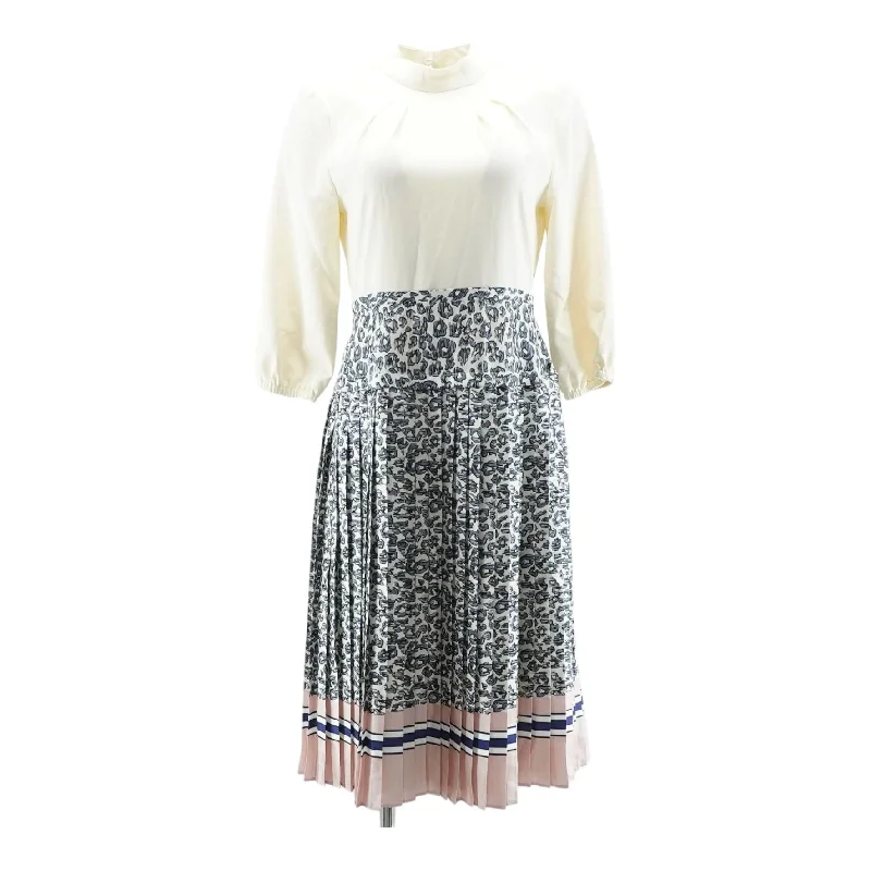 Ivory Animal Print Midi Dress Trendy Midi Dress with Belt