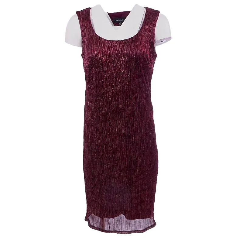 Maroon Solid Midi Dress Elegant Pleated Detail Midi Dress