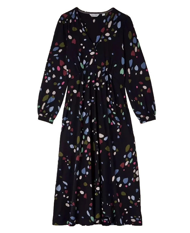 Megan Jersey Midi Dress - Black Print Trendy Square Neck Midi Dress