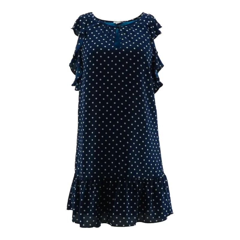 Navy Polka Dot Midi Dress Trendy Off-Shoulder Ruffle Midi Dress