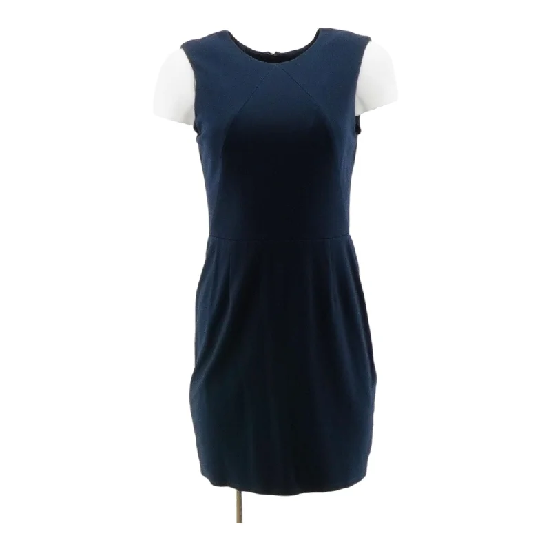 Navy Solid Midi Dress Trendy Smocked Detail Midi Dress
