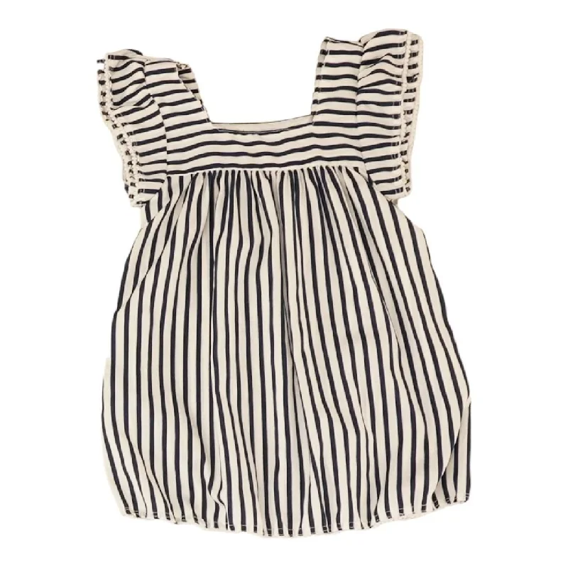 Navy Striped Midi Dress Comfortable Fit-and-Flare Midi Dress