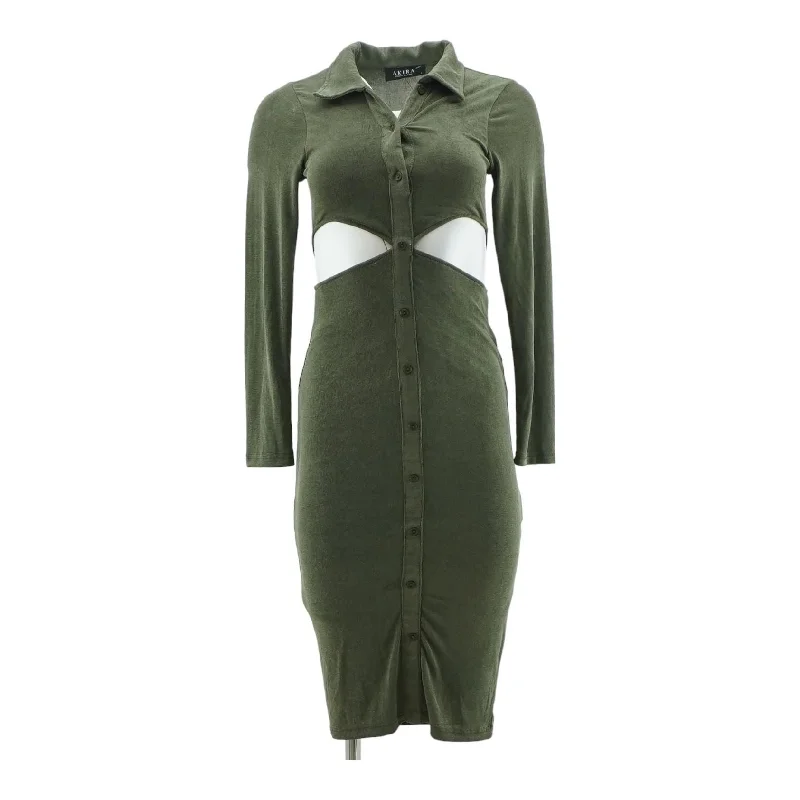 Olive Solid Midi Dress Trendy A-Line Midi Dress