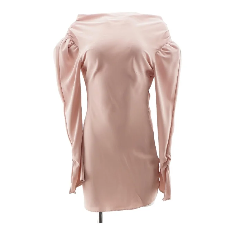 Peach Solid Midi Dress Elegant V-Neck Midi Dress