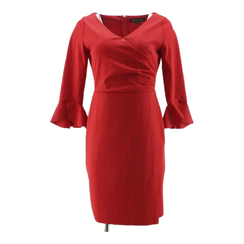 Red Solid Midi Dress Elegant Faux Wrap Midi Dress