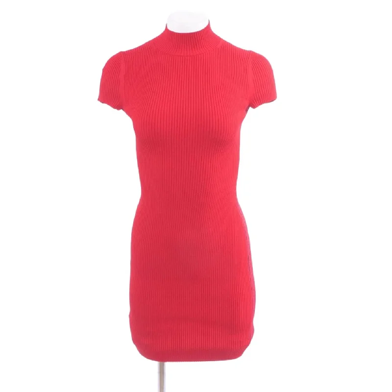 Red Solid Midi Dress Trendy Bodycon Midi Dress