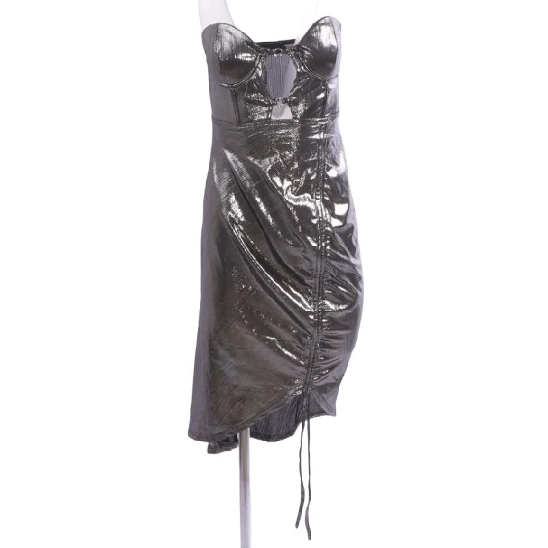 Silver Solid Midi Dress Fashionable High-Low Midi Dress