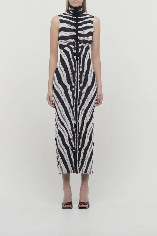 The Attico Midi Dress in Zebra Viscose Cozy T-shirt Midi Dress