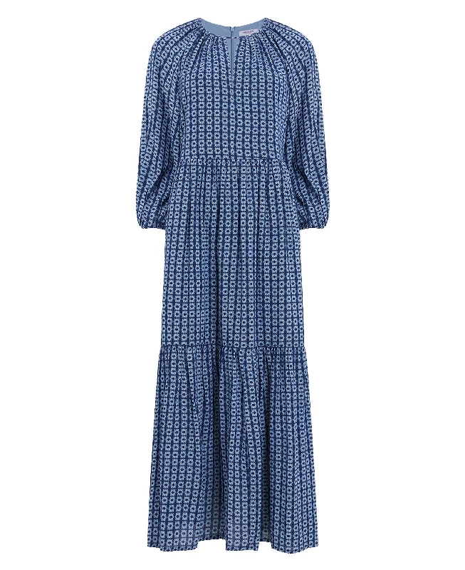 Tangier Tile Midi Dress - Summer Navy Lake Blue Comfortable Knitwear Midi Dress