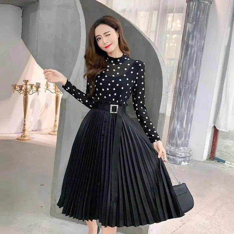 Polka dot midi dress Fashionable Sheer Sleeve Midi Dress
