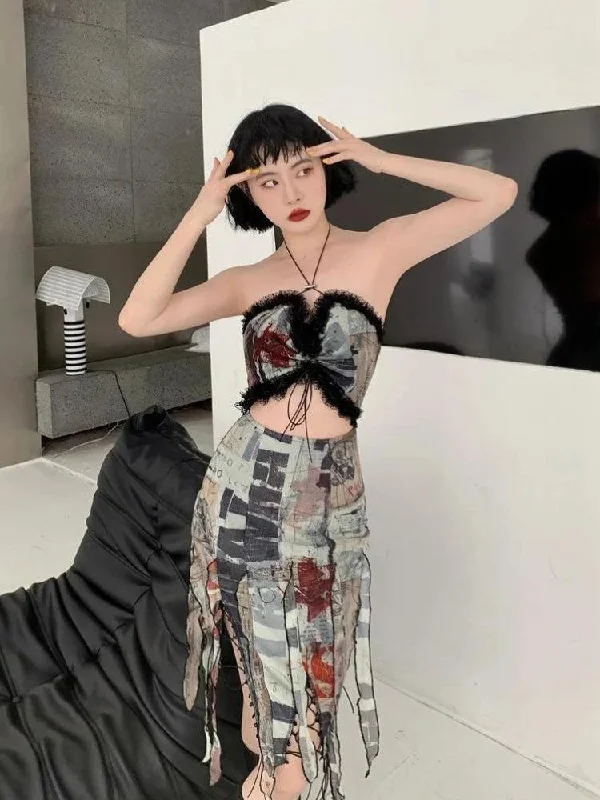 Grunge Cut Out Split Midi Dress Fashionable Plaid Midi Dress