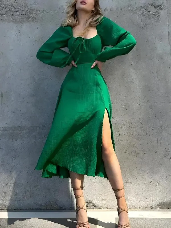 Slit Midi Dress Trendy Bodycon Midi Dress