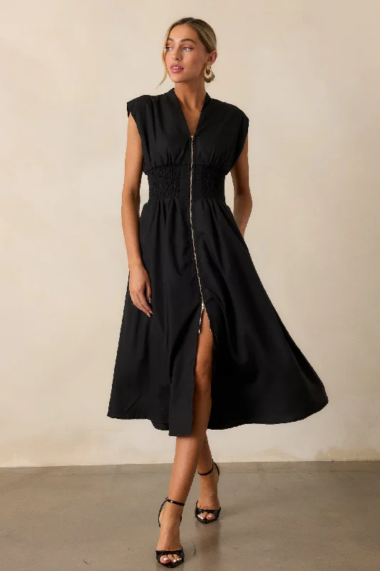 Circle Of Friends Black Midi Dress Stylish High-Waisted Midi Dress