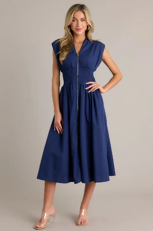 Circle Of Friends Navy Midi Dress Fashionable Chiffon Midi Dress