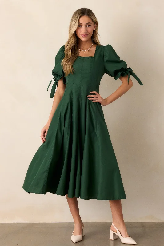 Clover Fields 100% Cotton Green Midi Dress Comfortable Draped Midi Dress