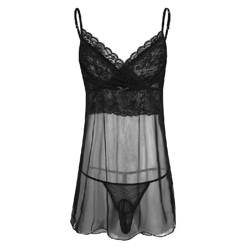 2Pcs Mini Dress with G-string Trendy Tulle Mini Dress