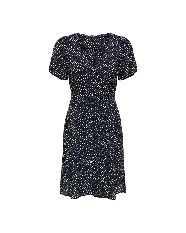 ONLY ONLCLAIRE LIFE Navy Midi Dress with White Polka Dots Stylish Tiered Midi Dress