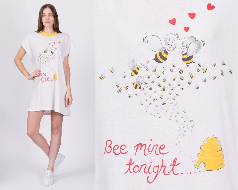 80s "Bee Mine Tonight" Pajama Mini Dress - One Size Elegant Satin Mini Dress