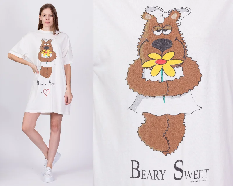 90s "Beary Sweet" Pajama Mini Dress - One Size Casual High-Waist Mini Dress