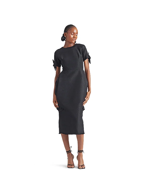 Akwete Midi Dress with Bows Comfortable Casual Midi Dress