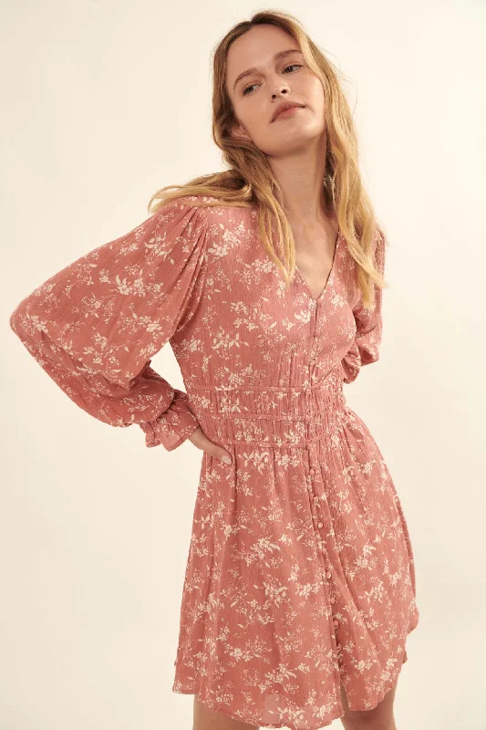 Alluring Elegance Floral Button-Front Mini Dress Elegant Vintage Mini Dress