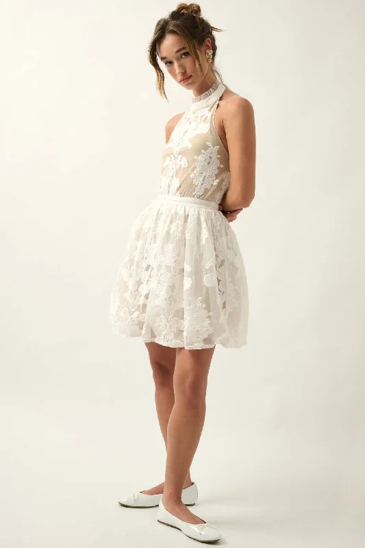 Angelic Beauty Layered Lace Halter Mini Dress Fashionable Summer Mini Dress