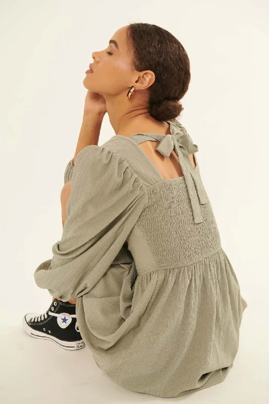 Anything for Love Crepe Peasant Mini Dress Cozy Jersey Mini Dress