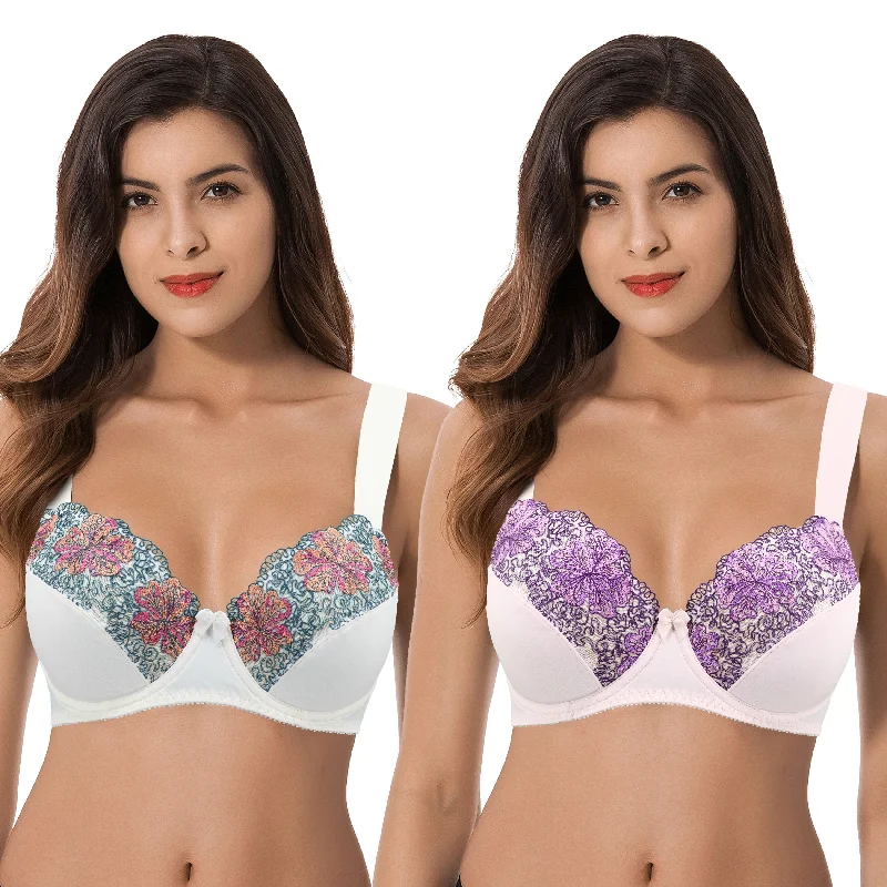 Women's Plus Size Minimizer Underwire Unlined Bra with Embroidery Lace Lace Back Bra Women's Plus Size Minimizer Underwire Unlined Bra with Embroidery Lace Lace Back Bra