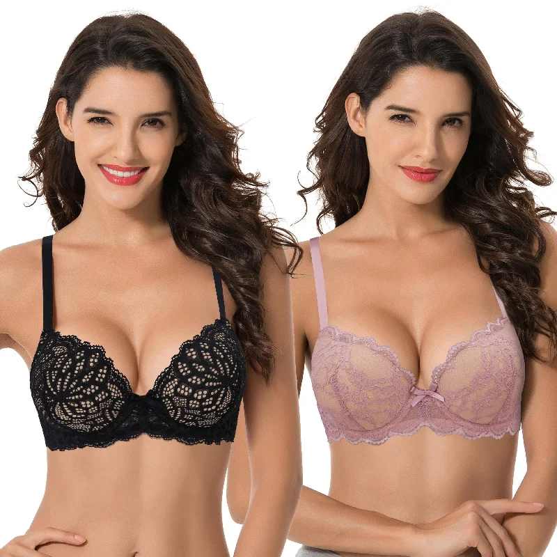 Women's Plus Size Push Up Add 1 Cup Underwire Perfect Shape Lace Bras Stylish Lace Bralette